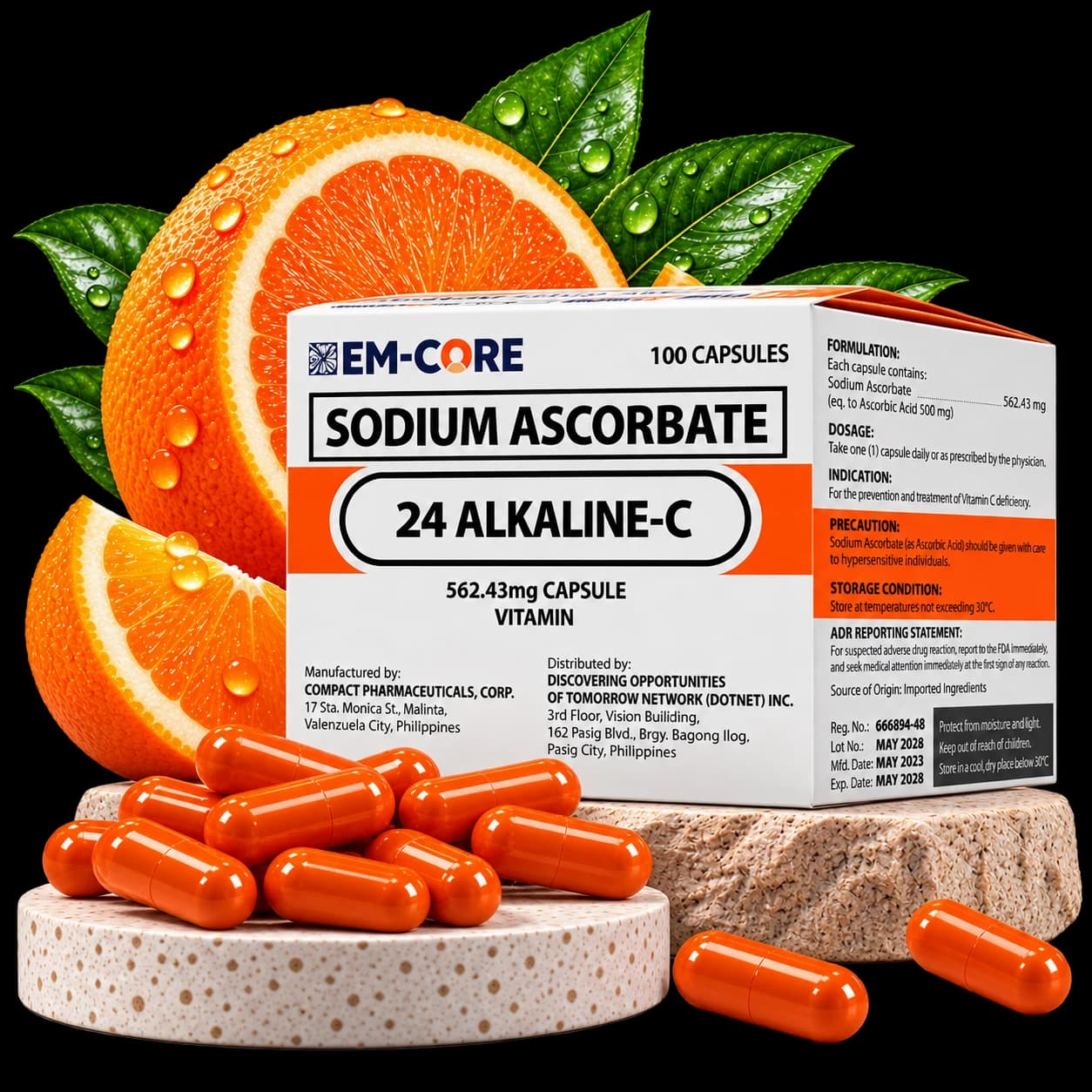 24 Alkaline-C product box with capsules on a display stand